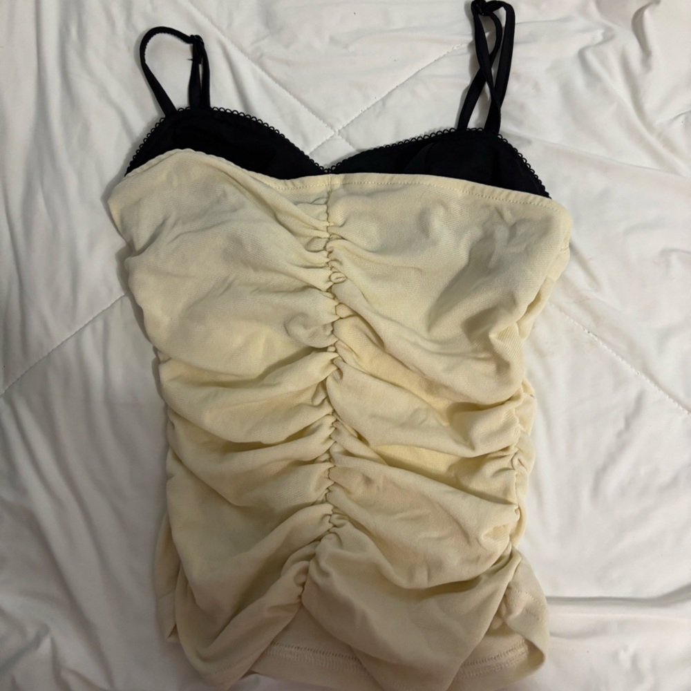 Elegant Cream and Black Ruched Top